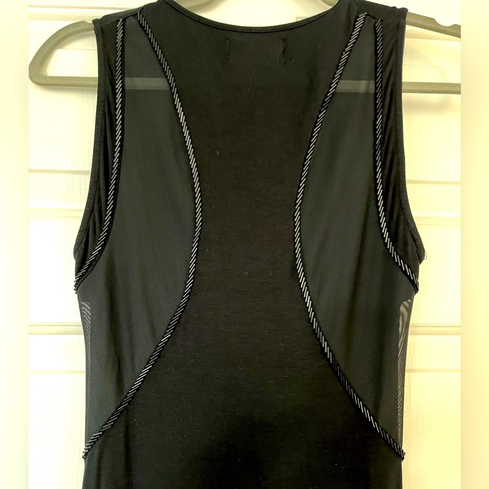 Black midi tank dress with beaded back detail